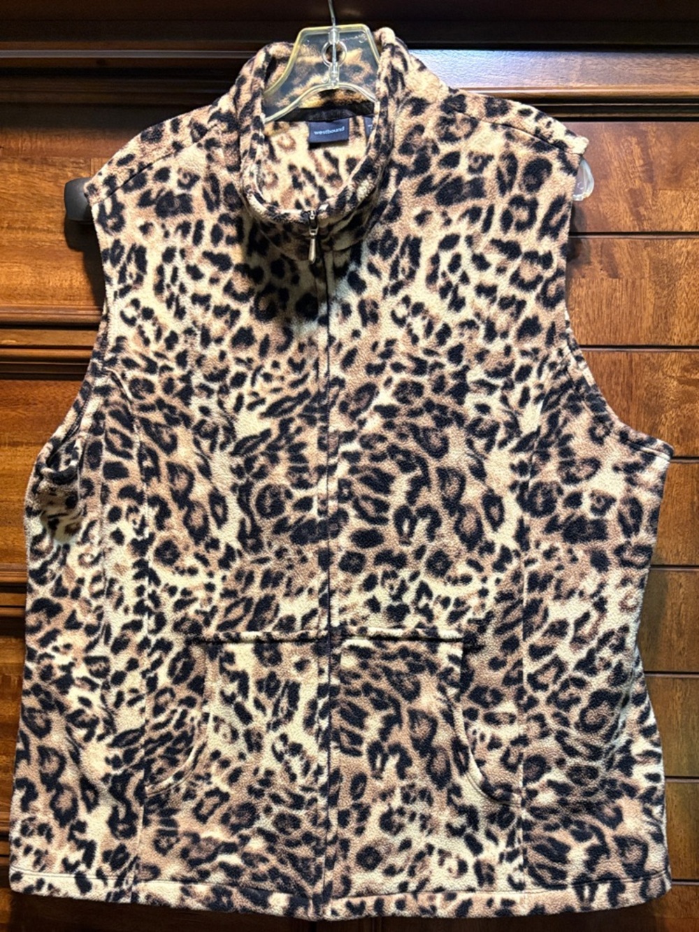 Westbound Leopard Print Fleece Vest - Brown/Black